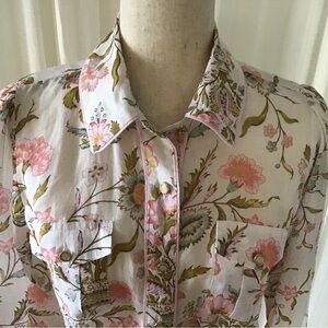 Women’s Spartina 449 Pink Floral Blouse XS Gauze 100% Ramie